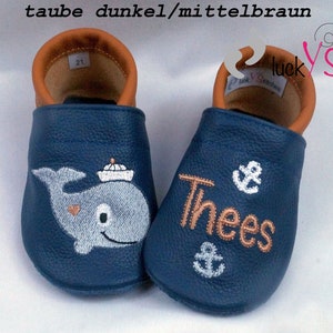 Crawling shoes, leather slippers, whale, name, personalisable