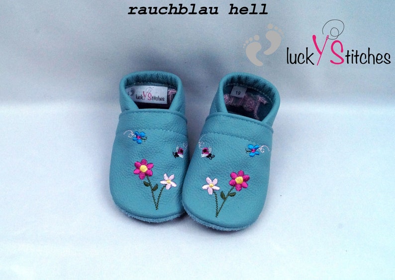 Crawling shoes, leather slippers, flowers, name, personalisable image 5