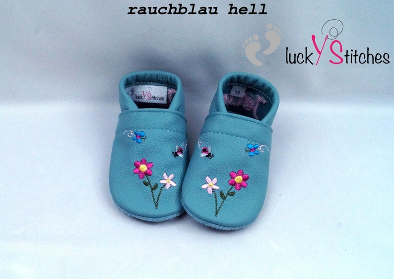 Krabbelschuhe, Lederpuschen, Blumen, Name, personalisierbar Bild 5