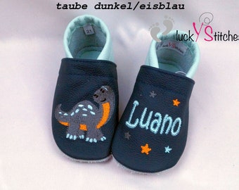 Crawling shoes, leather slippers, Dino, name, personalisable