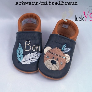 Krabbelschuhe, Lederpuschen , Boho Bär Junge, Name, personalisierbar Bild 2