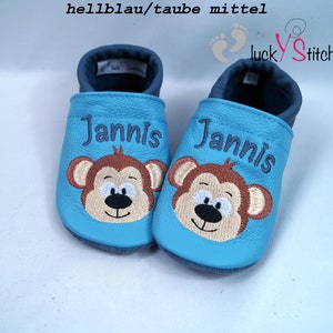 Krabbelschuhe, Lederpuschen, Affe, Name, personalisierbar Bild 1