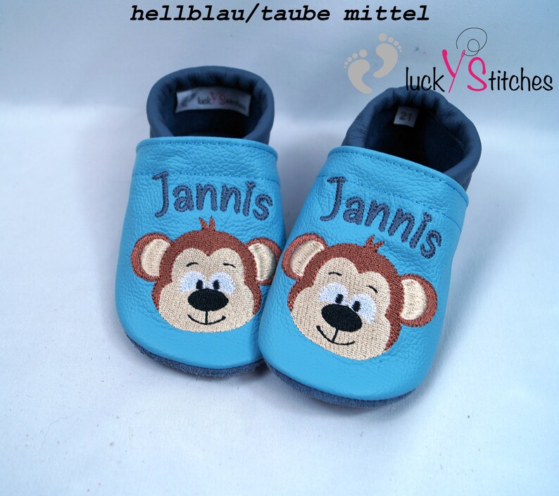 Krabbelschuhe, Lederpuschen, Affe, Name, personalisierbar Bild 1