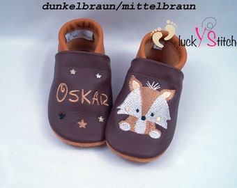 Krabbelschuhe, Lederpuschen,Fuchs, Name, personalisierbar