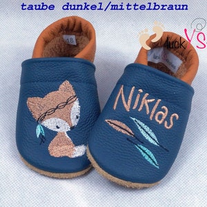 Crawling shoes, leather slippers, boho fox, name, personalisable