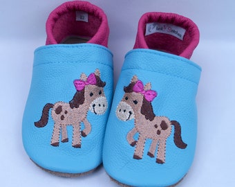 Krabbelschuhe, Lederpuschen, Pony, Name, personalisierbar