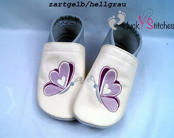 Crawling shoes, leather slippers, butterfly, name, customizable