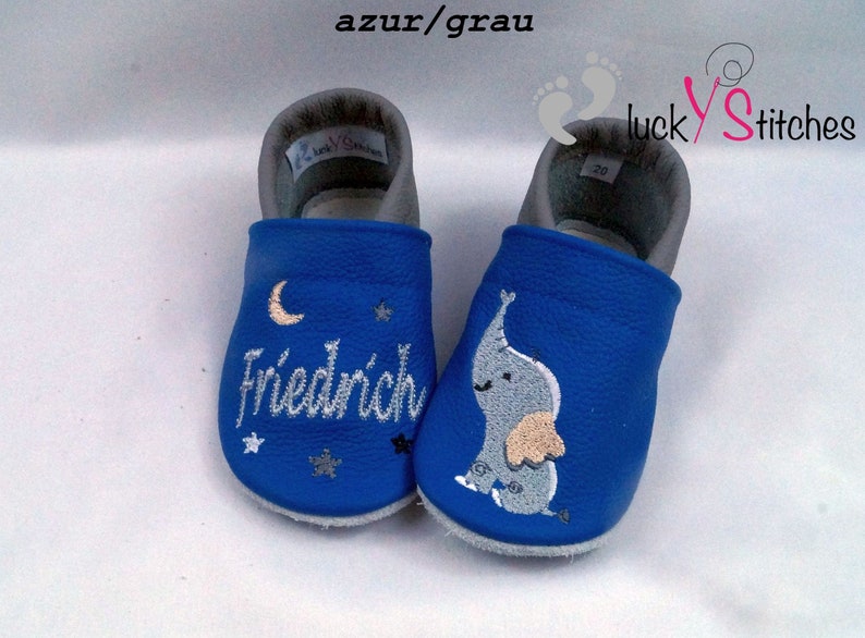 Krabbelschuhe, Lederpuschen,Elefant, Name, personalisierbar Bild 6