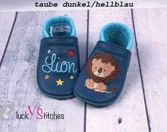 Crawling shoes, leather slippers, lion, name, customizable