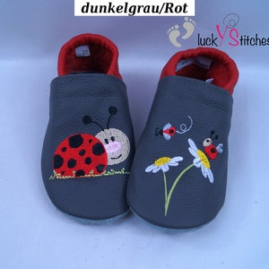 Crawling shoes, leather slippers, ladybugs, name, personalisable