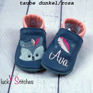 Crawling shoes, leather slippers, boho fox, name, personalisable