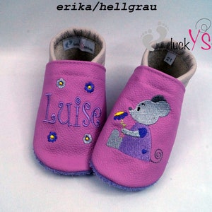 Krabbelschuhe, Lederpuschen, Maus, Blume, Name, personalisierbar Bild 2