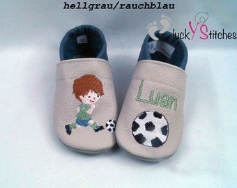 Crawling shoes, leather slippers, football player, name, personalisable