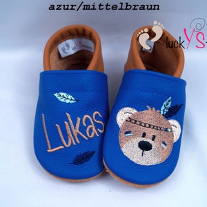 Krabbelschuhe, Lederpuschen , Boho Bär Junge, Name, personalisierbar Bild 7