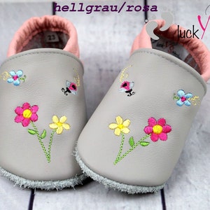 Crawling shoes, leather slippers, flowers, name, personalisable image 3