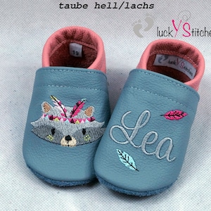 Crawling shoes, leather slippers, boho raccoon, name, personalisable