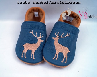 Crawling shoes, leather slippers, deer, name, personalisable