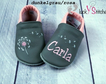 Crawling shoes, leather slippers, dandelion, name, customizable