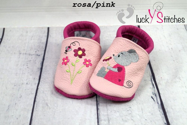 Crawling shoes, leather slippers, mouse, flower, name, personalisable image 5