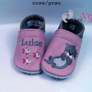 Crawling shoes, leather slippers, otter lying down, name, customizable