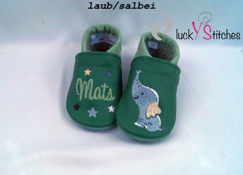 Krabbelschuhe, Lederpuschen,Elefant, Name, personalisierbar Bild 7