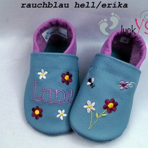 Crawling shoes, leather slippers, flowers, name, personalisable image 2