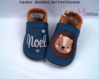 Crawling shoes, leather slippers, lion, name, customizable