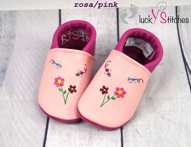 Crawling shoes, leather slippers, flowers, name, personalisable image 6