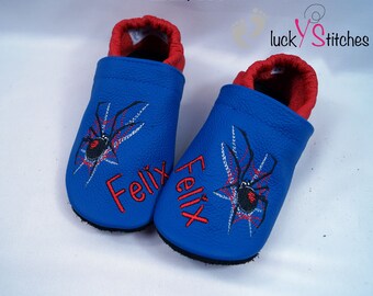 Crawling shoes, leather slippers, spider, name, customizable