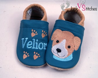 Crawling shoes, leather slippers, dog, name, personalisable