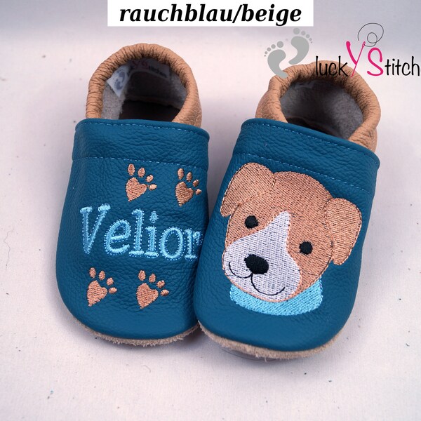 Krabbelschuhe, Lederpuschen, Hund, Name, personalisierbar