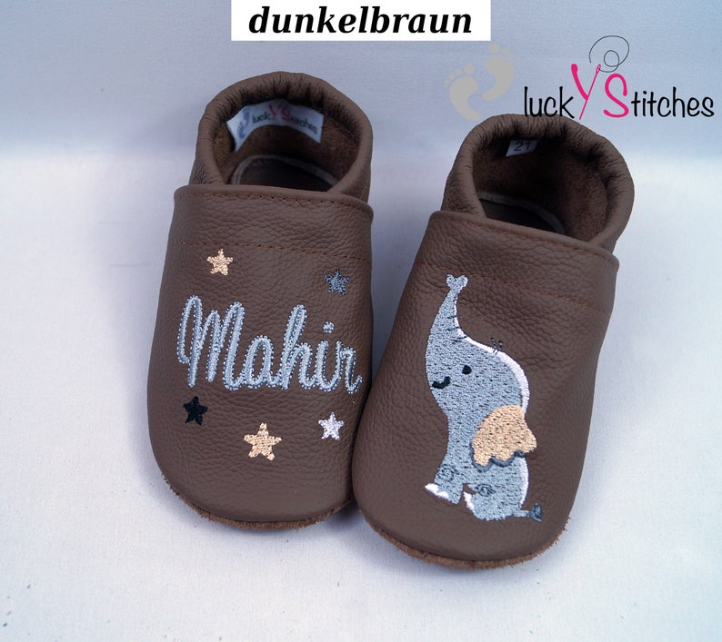 Krabbelschuhe, Lederpuschen,Elefant, Name, personalisierbar Bild 5