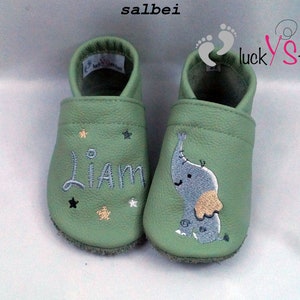 Krabbelschuhe, Lederpuschen,Elefant, Name, personalisierbar Bild 4