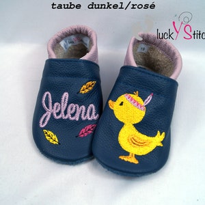 Crawling shoes, leather slippers, boho - duck, name, personalisable
