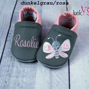 Crawling shoes, leather slippers, butterfly, name, customizable