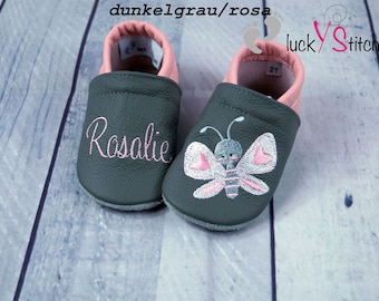 Krabbelschuhe, Lederpuschen, Schmetterling , Name, personalisierbar