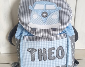 Kindergarten Rucksack mit Name und Bulli Bus