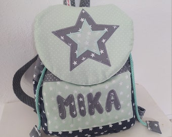 Kindergarten Rucksack Stern grau mint mit Wunschnamen