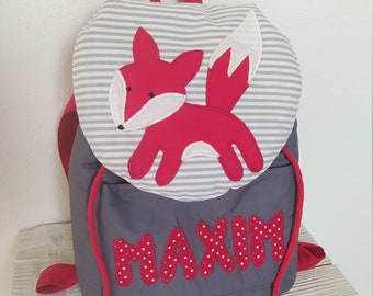 Kindergarten Rucksack mit Fuchs in grau und rot mit Wunschnamen