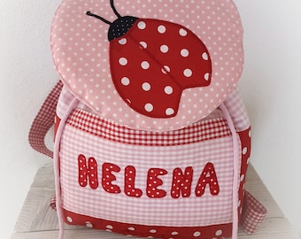 Kindergarten backpack ladybug pink red with name