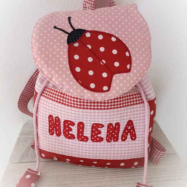 Kindergarten Rucksack Marienkäfer rosa rot mit Wunschnamen