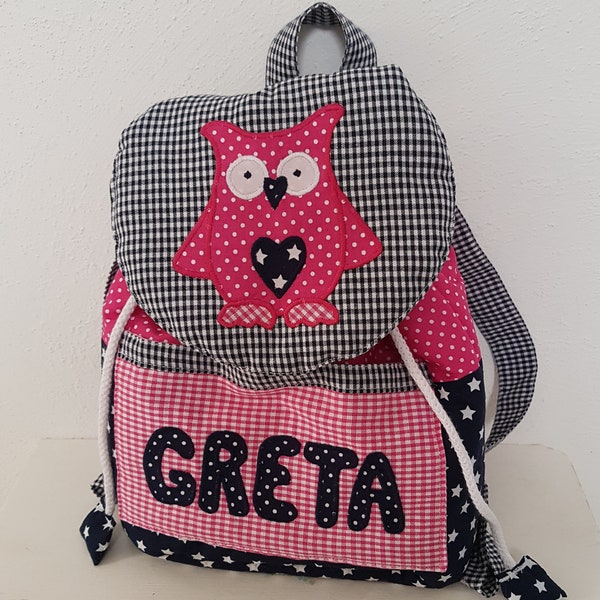 Kindergarten Rucksack mit Eule pink dunkelblau mit Wunschnamen