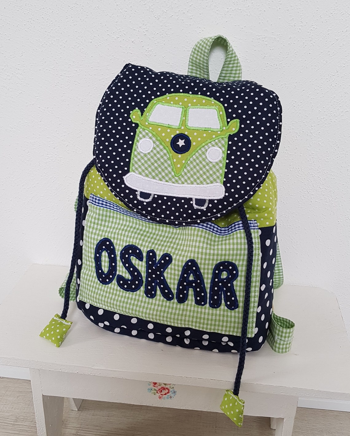 Kindergarten Rucksack mit Namen und Bulli | Etsy