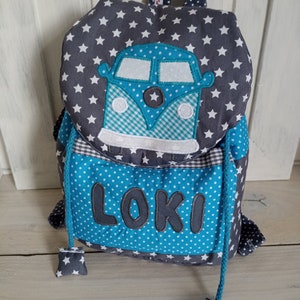 Kindergarten Rucksack Bus dunkelgrau, türkis mit Wunschnamen Bild 1