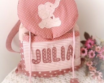 Kindergarten backpack elephant old pink rosé with desired name