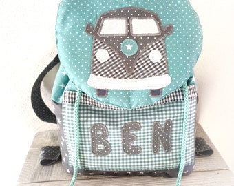 Kindergarten backpack Bulli grey mint turquoise with desired name