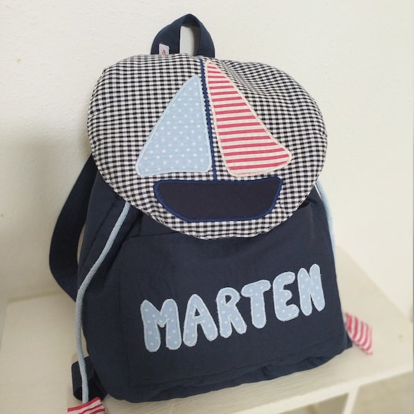 Kindergarten backpack boat blue with desired name