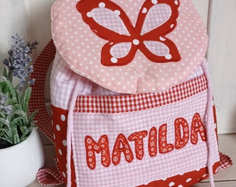 Kindergarten Rucksack Schmetterling rot rosa mit Namen