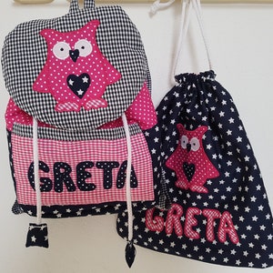 Kindergarten Rucksack mit Eule pink dunkelblau mit Wunschnamen Bild 2