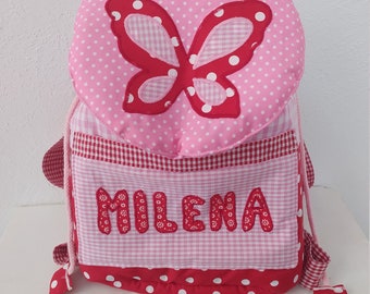 Kindergarten Rucksack Schmetterling in rot und rosa mit Wunschnamen